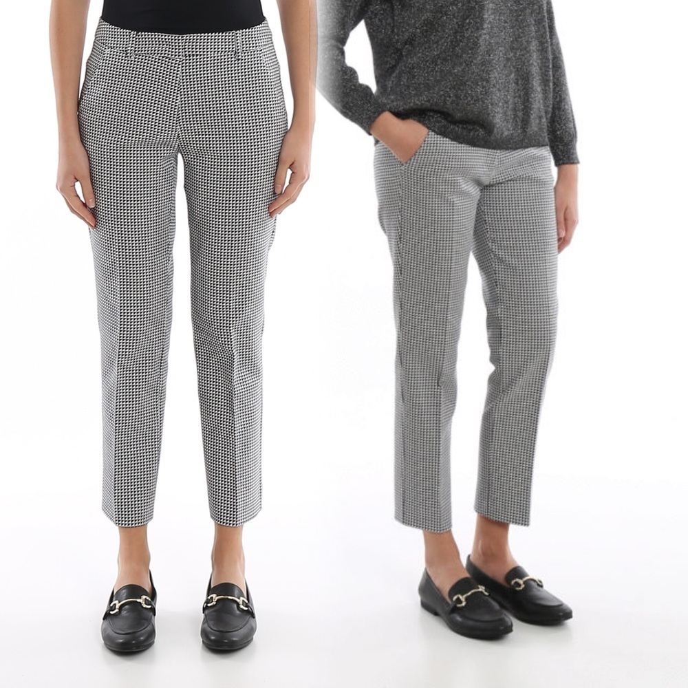 Weekend Max Mara Black and White Cropped Houndstooth Straight-Leg Pants